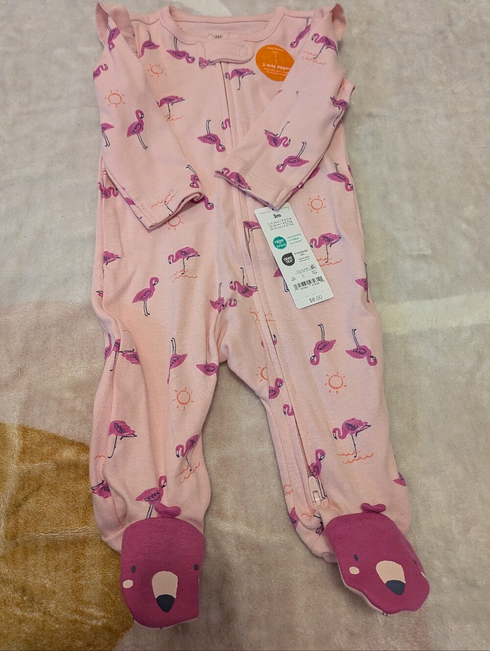 Carters Pink Flamingo Footed One-Piece Sleeper for Kids - 3M NWT